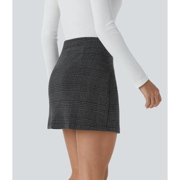 NWT Halara High Waisted 2-in-1 Houndstooth Plaid Mini Skirt Charcoal Black L - Picture 3 of 13
